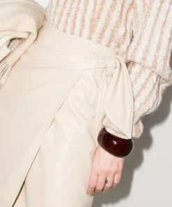 NANUSHKA Cream 'Amas' Vegan Leather Wrap Around Midi Skirt Clothing