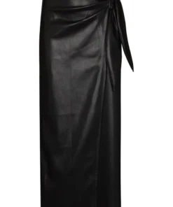NANUSHKA Clothing Black 'Amas' Vegan Leather Wrap Around Midi Skirt