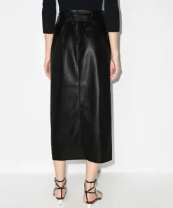 NANUSHKA Clothing Black 'Amas' Vegan Leather Wrap Around Midi Skirt