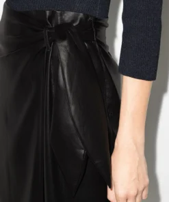 NANUSHKA Clothing Black 'Amas' Vegan Leather Wrap Around Midi Skirt
