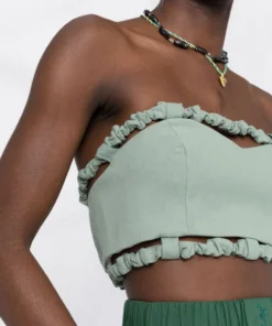 Ganni Green 'Bandeau Strapless Crop Top'