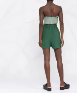 Ganni Green 'Bandeau Strapless Crop Top'