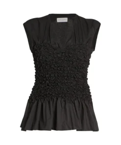 DRIES VAN NOTEN Black 'Cordoba' Smocked Peplum Top