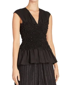 DRIES VAN NOTEN Black 'Cordoba' Smocked Peplum Top