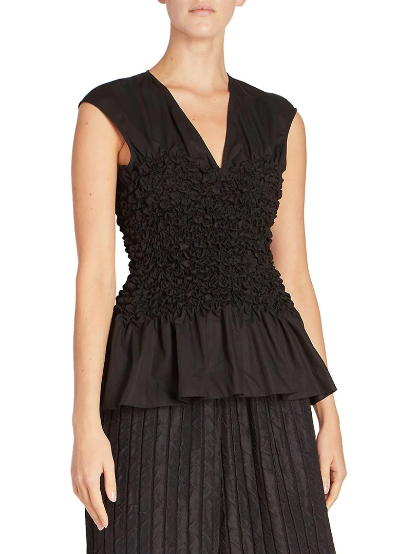 DRIES VAN NOTEN Black 'Cordoba' Smocked Peplum Top 4 DRIES VAN NOTEN Black 'Cordoba' Smocked Peplum Top