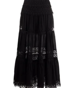 Charo Ruiz Black 'Silke' Long Lace Skirt Clothing