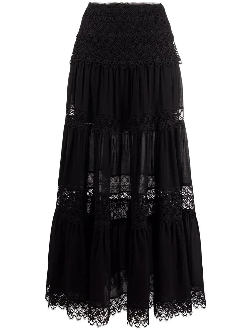 Charo Ruiz Black 'Silke' Long Lace Skirt Clothing 3 Charo Ruiz Black 'Silke' Long Lace Skirt Clothing
