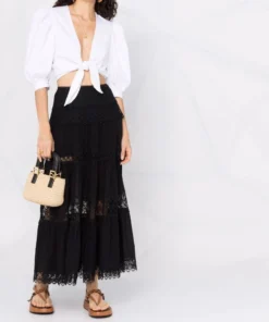 Charo Ruiz Black 'Silke' Long Lace Skirt Clothing