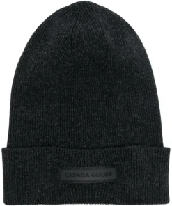 Canada Goose Black 'Thin Ribbed Logo Detail Beanie' Accessories