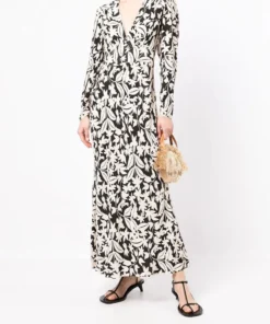 Rixo London Black ‘Selma’ Floral Palm Print Midi Dress