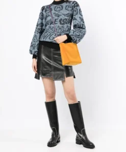 Ganni Blue 'Logo Smiley Balloon Sleeve Sweater'