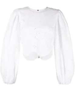Ganni White 'Broderie Anglaise Blouse'