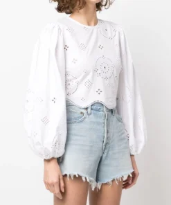 Ganni White 'Broderie Anglaise Blouse'