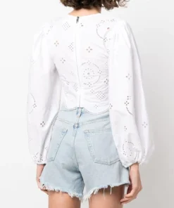 Ganni White 'Broderie Anglaise Blouse'