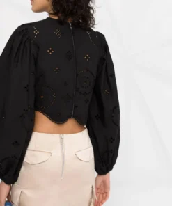 Ganni Black 'Broderie Anglaise Blouse'