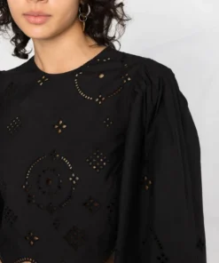 Ganni Black 'Broderie Anglaise Blouse'