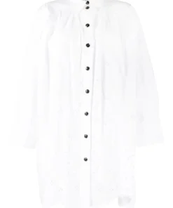 Ganni White 'Broderie Anglaise Mini Shirt Dress'