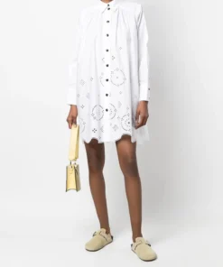 Ganni White 'Broderie Anglaise Mini Shirt Dress'