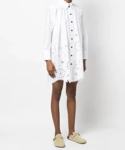 Ganni White 'Broderie Anglaise Mini Shirt Dress'