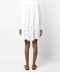 Ganni White 'Broderie Anglaise Mini Shirt Dress'