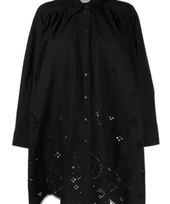 Ganni Black 'Broderie Anglaise Mini Shirt Dress'