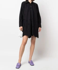 Ganni Black 'Broderie Anglaise Mini Shirt Dress'