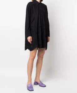 Ganni Black 'Broderie Anglaise Mini Shirt Dress'