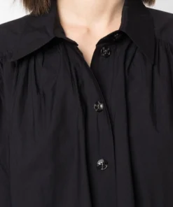 Ganni Black 'Broderie Anglaise Mini Shirt Dress'