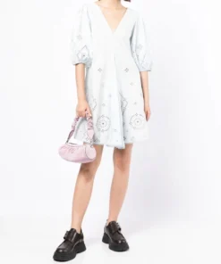 Ganni 'Broderie Anglaise Puff Sleeve Mini Dress'