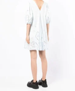 Ganni 'Broderie Anglaise Puff Sleeve Mini Dress'