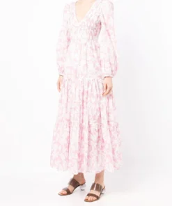 Rixo London 'Brooke' Shirred Floral Palm Maxi Dress