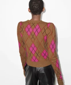 Ganni Brown And Pink ‘Argyle Check Fitted Sweater’