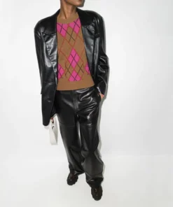Ganni Brown And Pink ‘Argyle Check Fitted Sweater’