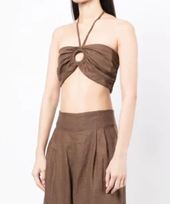 Faithfull The Brand Clothing Brown 'Cyprus' Halterneck Bralette Top