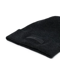 Canada Goose Black 'Thin Ribbed Logo Detail Beanie' Accessories