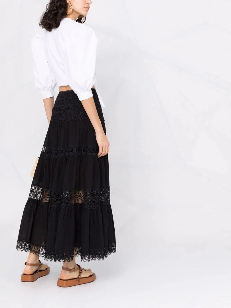 Charo Ruiz Black 'Silke' Long Lace Skirt Clothing 12 Charo Ruiz Black 'Silke' Long Lace Skirt Clothing