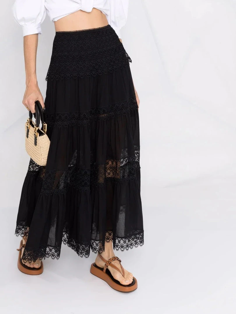 Charo Ruiz Black 'Silke' Long Lace Skirt Clothing 13 Charo Ruiz Black 'Silke' Long Lace Skirt Clothing