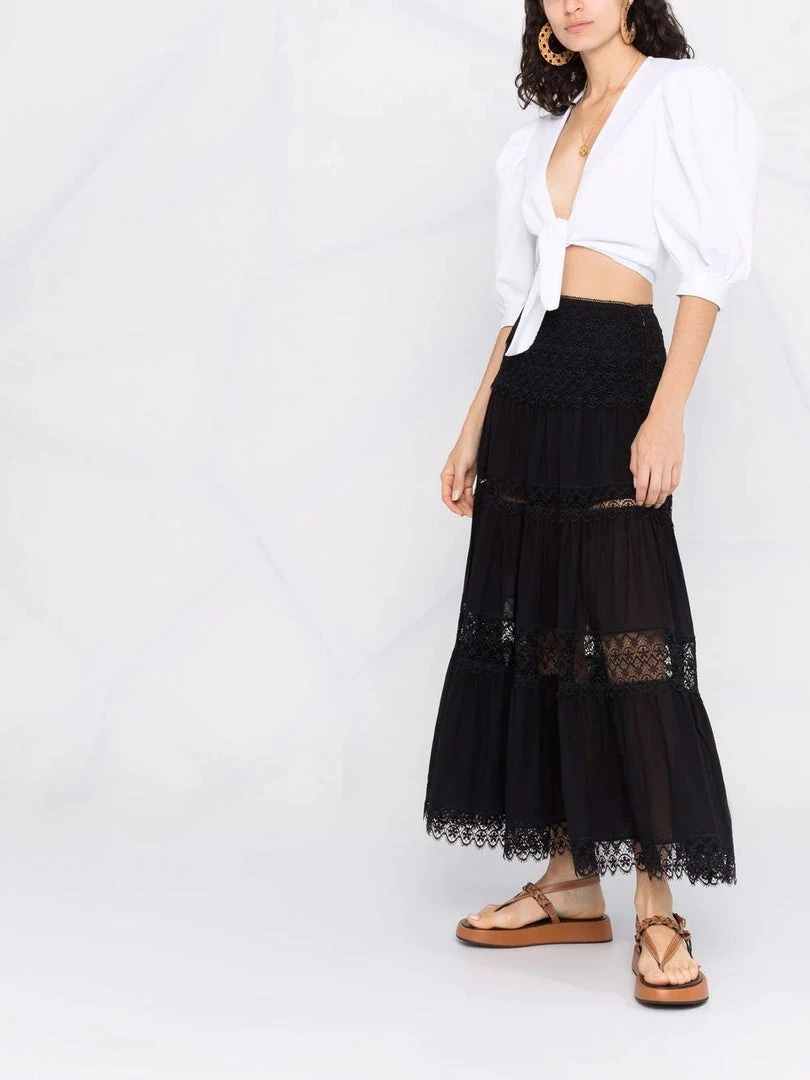 Charo Ruiz Black 'Silke' Long Lace Skirt Clothing 14 Charo Ruiz Black 'Silke' Long Lace Skirt Clothing