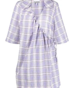 Ganni 'Checked Wrap Tie Mini Dress' New In