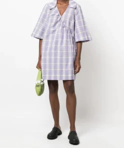 Ganni 'Checked Wrap Tie Mini Dress' New In