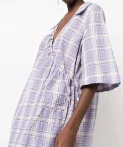 Ganni 'Checked Wrap Tie Mini Dress' New In