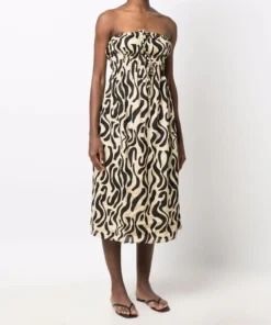 Faithfull The Brand Black And Beige 'Contessa' Midi Dress Clothing