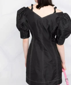 Ganni 'Contrasting Stitched Puff Sleeve Mini Dress'