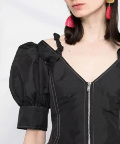 Ganni 'Contrasting Stitched Puff Sleeve Mini Dress'