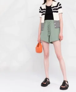 Ganni Green 'Crinkled Drawstring Detail Shorts'