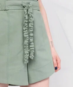 Ganni Green 'Crinkled Drawstring Detail Shorts'