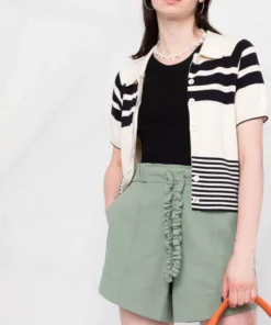 Ganni Green 'Crinkled Drawstring Detail Shorts'