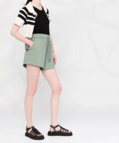 Ganni Green 'Crinkled Drawstring Detail Shorts'