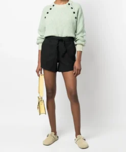 Ganni Black 'Crinkled Drawstring Detail Shorts'