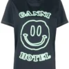 Ganni New In Dark Blue 'Smiley Hotel T-shirt'